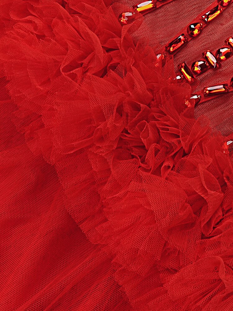 Red Wedding Dress Women  Luxury Cascading Ruffles Design Lace Cake Long Dress For Bride Vestido