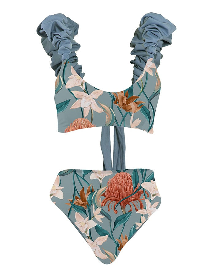 Women Swimsuit 2 Pieces Holiday Beach Dress Fashion Floral Print Bikini Set Designer Bathing Suit Summer Surf Wear