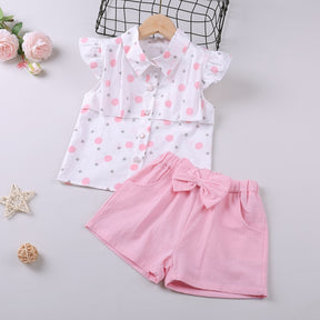 Summer Thin Suit Flower Sling Top+Denim Shorts 2Pcs Clothing Sets