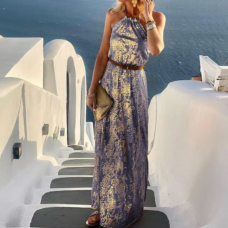 New Fashion Halter Sleeveless Party Dress Solid Backless Loungewear Beach Style Women Summer