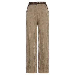 Fashion Cable Knit Pants Women High Waisted Khaki Straight Leg Trousers Streetwear Bottoms