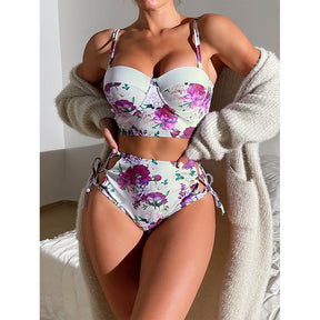 Push Up Bandage Bikini Swimwear Women Floral Two Pieces Swimsuit Strappy biquinitraje de baño