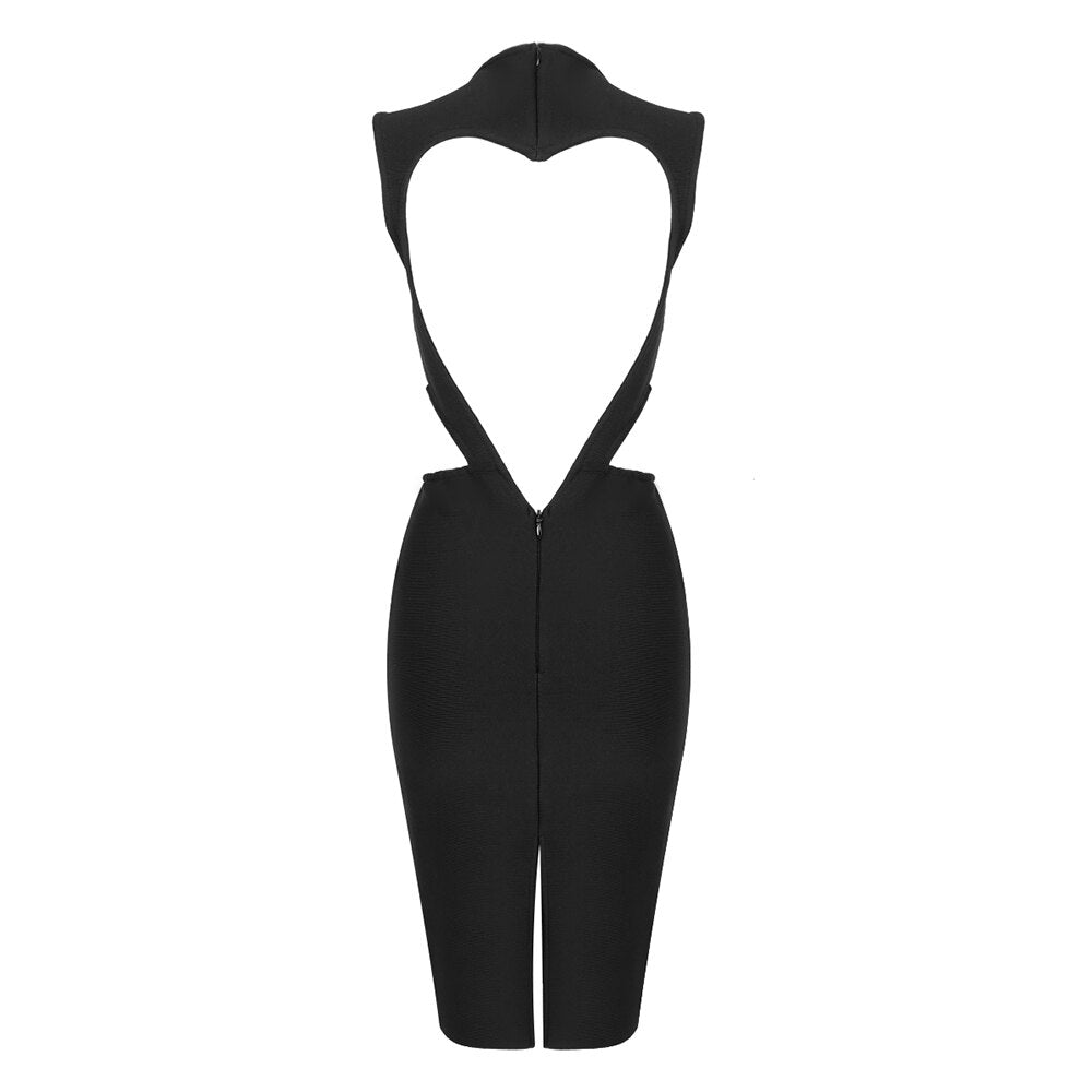 VC Black Dress For Women Sexy Backless Sweet Heart Hollow Out Design Bandage Knee Length Party Dress Summer 2022