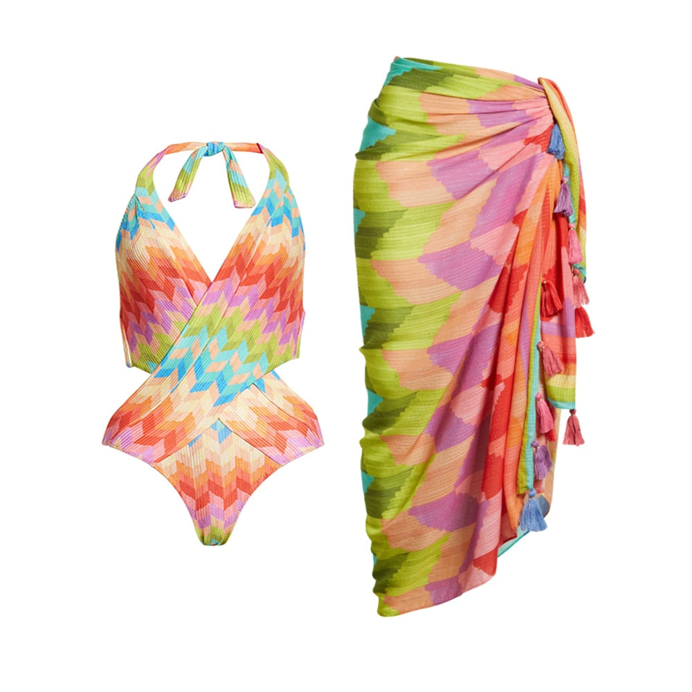 One Piece Swimsuits Halter Neck Holiday Beachwear Cover Up Designer Bathing Suit Summer Surf Wear Women