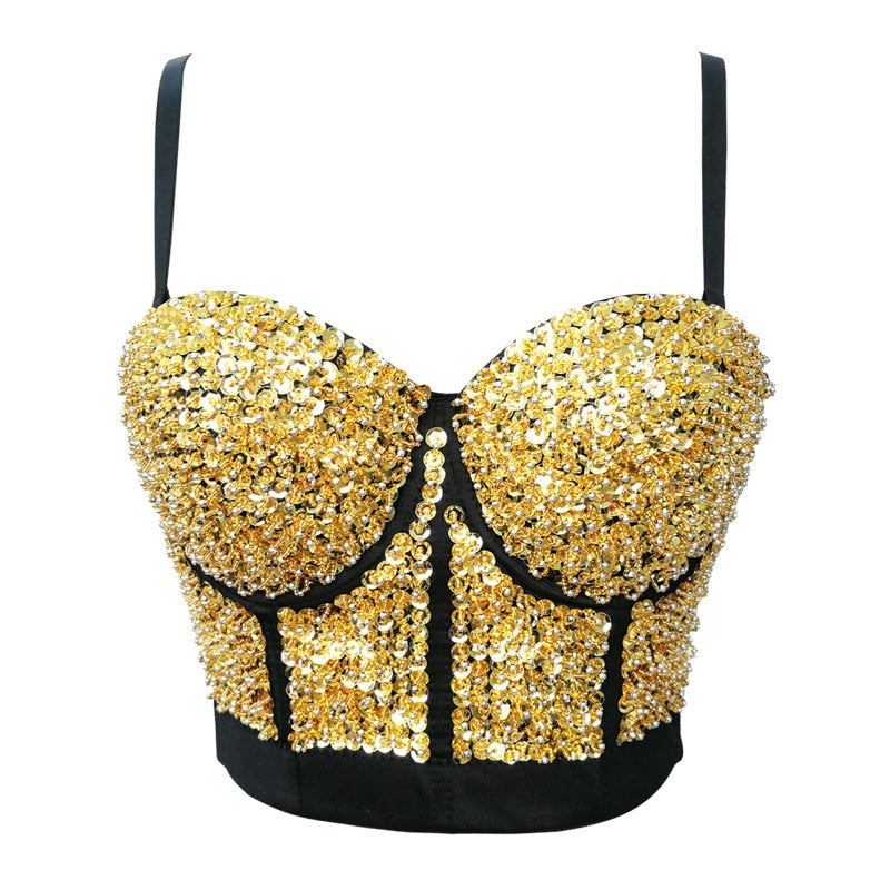 Sexy Tank Top Women Sequined Party Push Up Bra Woman Clothes Bustier Fashion Club Crop Tops Ladies Blusas Show Corset Ropa Mujer