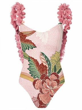 One-piece Swimsuits Floral Colorblock Print Swimwear Women&#39;s Bathing Suit Female Summer Beachwear Backless Cutout Surf Wear 2022