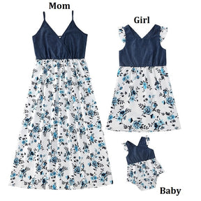 Mother Daughter Matching Dresses Family Look Mom Baby Mommy and Me Clothes Fashion Woman Girls Cotton Dress Outfits