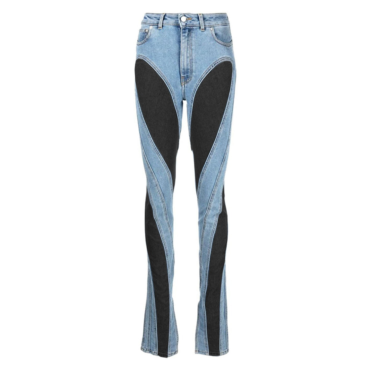 DEAT Fashion jeans Slim Deconstruct Panelled Patchwork High Waist Split Blue Long Denim Pants Autumn