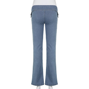 Zipper Low Rise Split Hem Jeans Womens Streetwear Vintage Grunge Flare Pants Black Denim Trousers