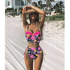 Push Up Bandage Bikini Swimwear Women Floral Two Pieces Swimsuit Strappy biquinitraje de baño