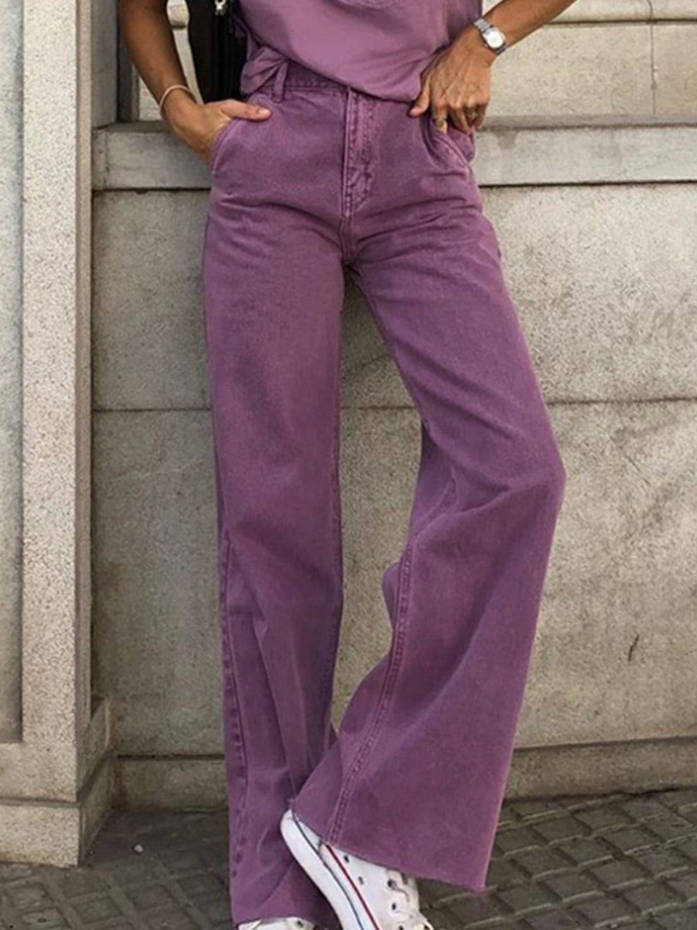 Vintage Jeans Women Casual Loose High Waist Straight Trousers Slim Women's Pants Autumn Streetwear Denim Female Trousers Purple