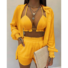 High Waist Bikini Swimsuit Three Pieces Swimwear Sexy Beachwear 2023 New Bathing Suit Shorts Cover Up Summer