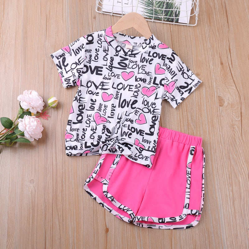 Suit Summer Flower Print Set Top and Denim Skirt 2Pcs Toddler Children Outfits Clothing Sets