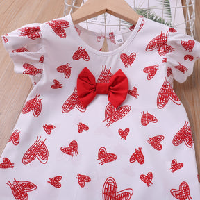 Top+Shorts 2Pcs Heart Shape Pattern Kid Clothes Children Clothes