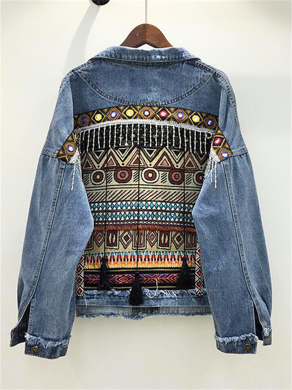 Spring Autumn Fashion Denim Jacket Women Sequined Tassel Embroidery Vintage Jacket Casual Women Coat Winte Outwear National Style