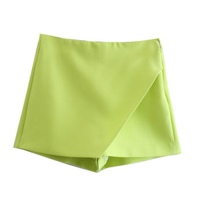 Women Fashion Solid Color Adjustable Shorts Skirts Vintage High Waist Side Zipper Female Skort Mujer