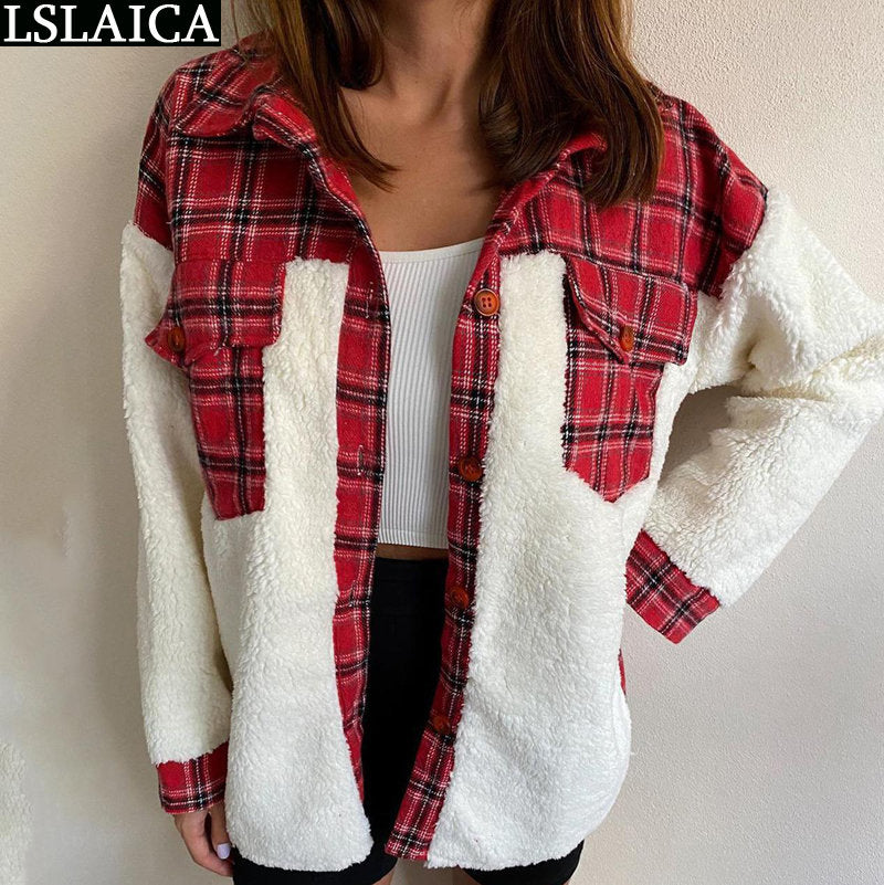 Jackets For Women 2022 Tops Fashion Long Sleeve Outwear Clothes Leopard Plaid Splic Winter Casual Warm Female Ladies Coat Fall