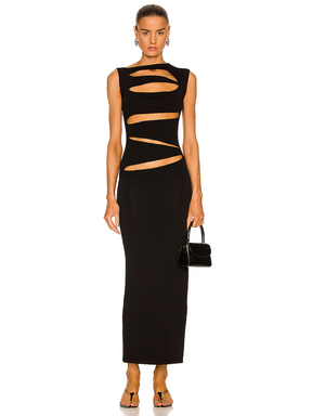 Sexy Black Hollow Out Bandage Long Dress Design Summer Elegant Sleeveless Bodycon Dresses Celebrity Runway Party Club Dress