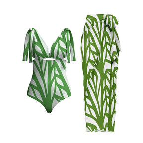 Swimsuit Green Geometric Print One Piece Swimsuits and Cover Up Designer Bathing Suit Summer