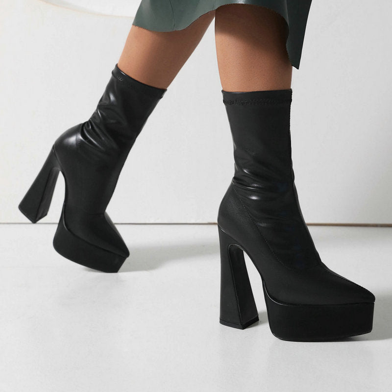 Fashion Stretch Women Over The Knee Boots Platform Super High Heel Thigh Boots Slip On Autumn Woman Shoes