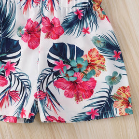 New Girl Set Fashion Suspenders+Floral Shorts 2Pcs