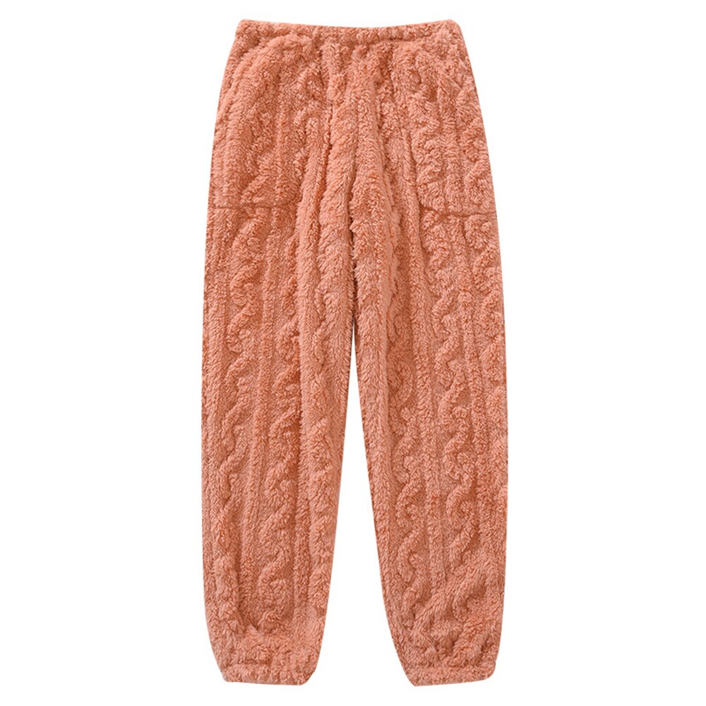 Women&#39;s Flannel Pajama Pants Autumn And Winter Padded Thick Coral Fleece Warm Long Trousers Loose Home Sleepwear With Pocket