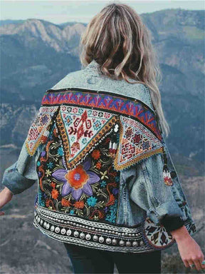 Spring Autumn Fashion Denim Jacket Women Sequined Tassel Embroidery Vintage Jacket Casual Women Coat Winte Outwear National Style