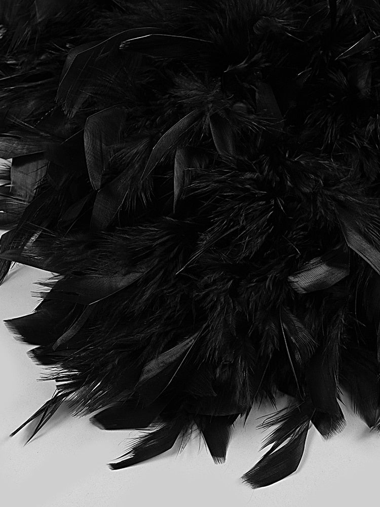 Black Mini Dress Women Feather Sequins Design Evening Party Club Sexy Strapless Vestido