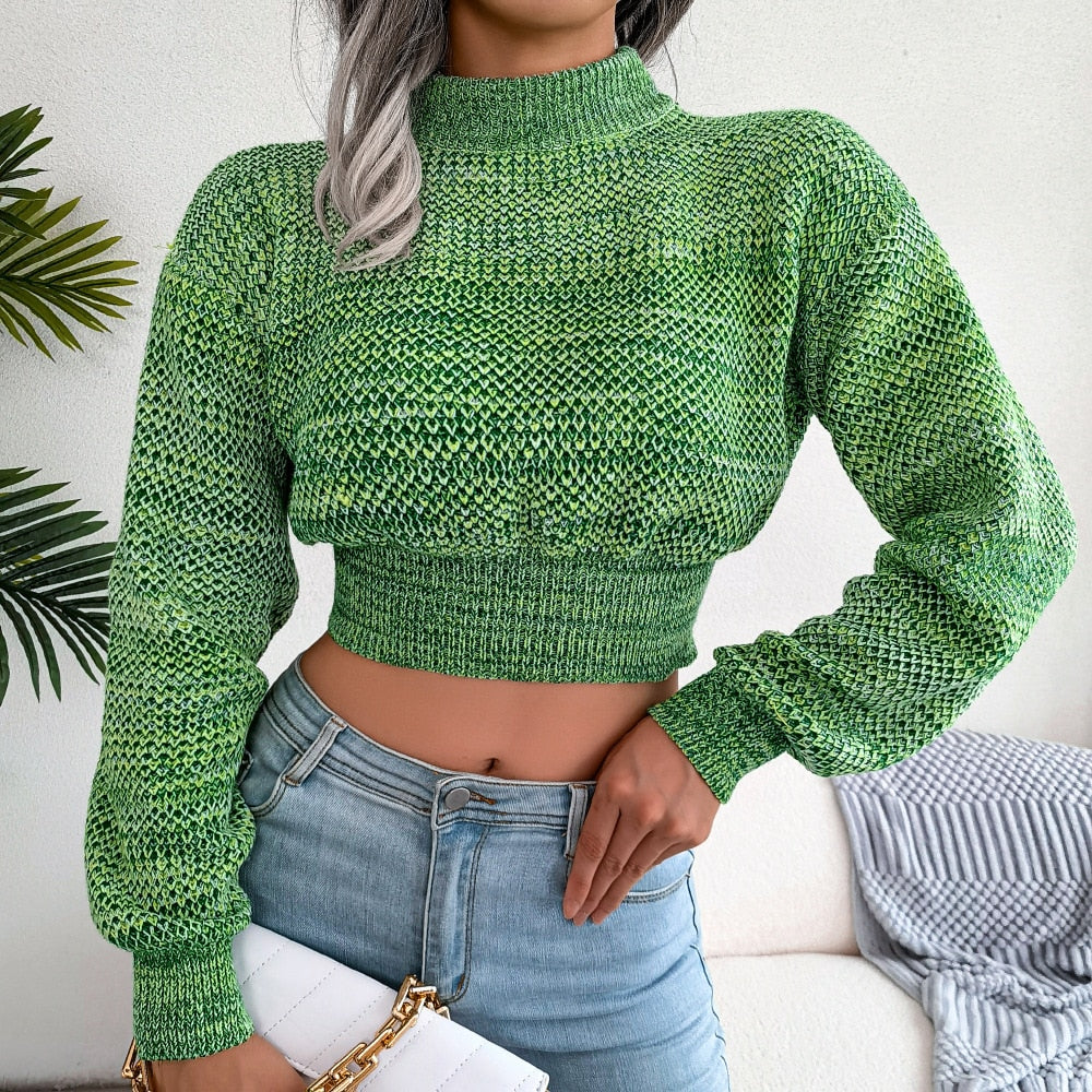 Green Sweaters Autumn Winter Fashion Long Sleeve Knit Crop Tops Casual Slim Pullover Solid Sweater Jumper Soft Warm Pull