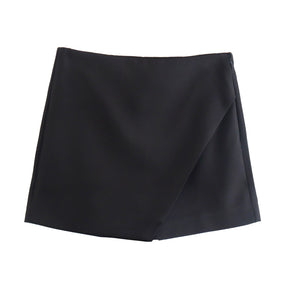 Women Fashion Solid Color Adjustable Shorts Skirts Vintage High Waist Side Zipper Female Skort Mujer