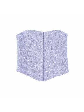 Women Fashion French Style Solid Plaid Corset Top Female Sexy Back Snap-Button Single Breasted Tight Crop Tops
