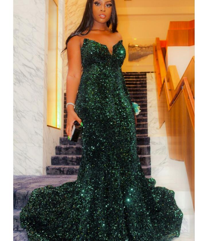 Sparkly Green Evening Dresses Mermaid Charming Long Prom Gowns 2022 Sweetheart Neck Party Graduation Dress