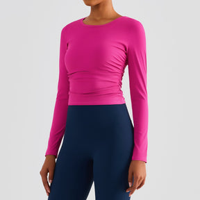 Women Long Sleeve Yoga Shirt High Elastic Slim Waist Sport Top Solid Fitness Gym Yoga T-shirt Quick Dry Sportswear