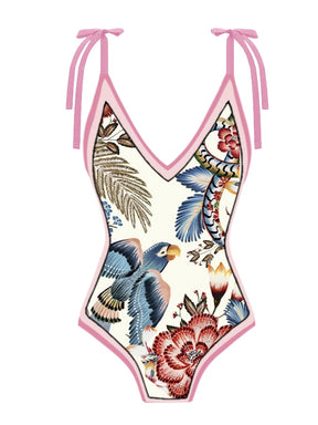 Vintage Colorblock Floral Print One-Piece Swimsuit Set Holiday Beach Dress Designer Bathing Suit Summer Surf Wear