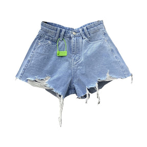 Denim Shorts High Waist Straight Solid Color Button Hollow Out Burr Short Jeans Spring 2023 New