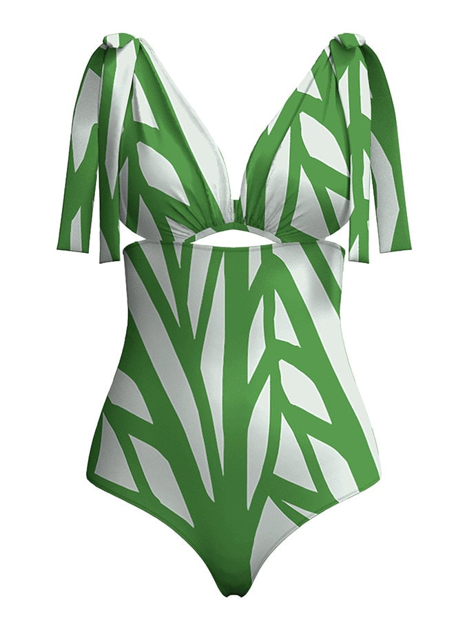 Swimsuit Green Geometric Print One Piece Swimsuits and Cover Up Designer Bathing Suit Summer