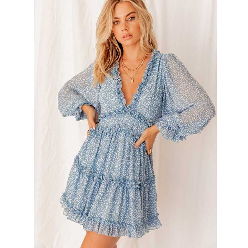 BOHO INSPIRED Harlow Floral Print Ruffle Dress women backless V-neck dress women mini summer dress