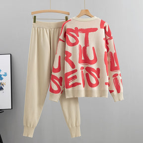 Spring Autumn 3 Piece Women Cardigan Tracksuits Fashion Knitted Pocket Pant Set Ladies Sweater Suit European fashion