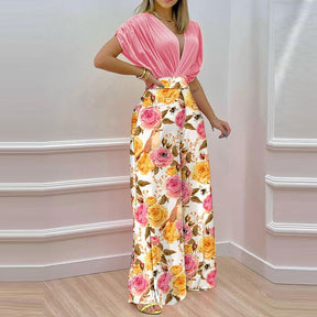 Matching Set  Length Loose Outfits Summer Pullover Tops Wide Leg Pants Print Suit