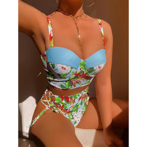 Push Up Bandage Bikini Swimwear Women Floral Two Pieces Swimsuit Strappy biquinitraje de baño