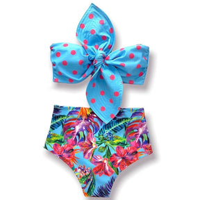 New Sexy High Waist Bikini Sets Ruffle Swimwear Women Swimsuit Print Floral Dots V-neck Beach Wear Bathing Suits biquini