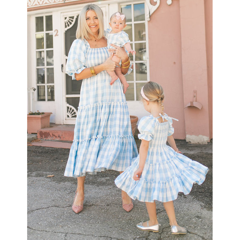 Mommy and Daughter Matching Clothes Plaid Short Sleeve Elegant Mother and Daughter Dress Family Matching Outfits