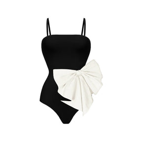 Solid Black White Swimwear Padded Vintage Bathing Suit Bodysuit
