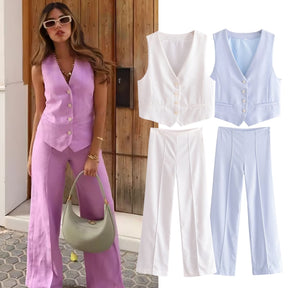 New Suits Chic Slim V-neck Vest Pants 2-piece Set Elegant Leisure Street