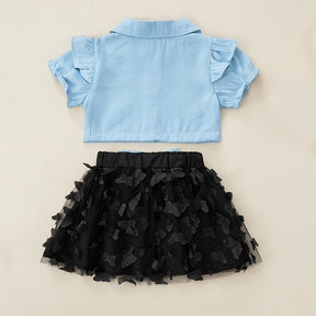 Summer Cute Puff Sleeve Casual Outfit Girl Set Children Clothes Kid Clothes