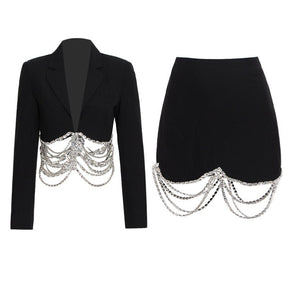 New Women Casual Sets Autumn long sleeve cardigan Blazer Set two piece outfits Short skirt solid Lady  Black Short skirt Suits