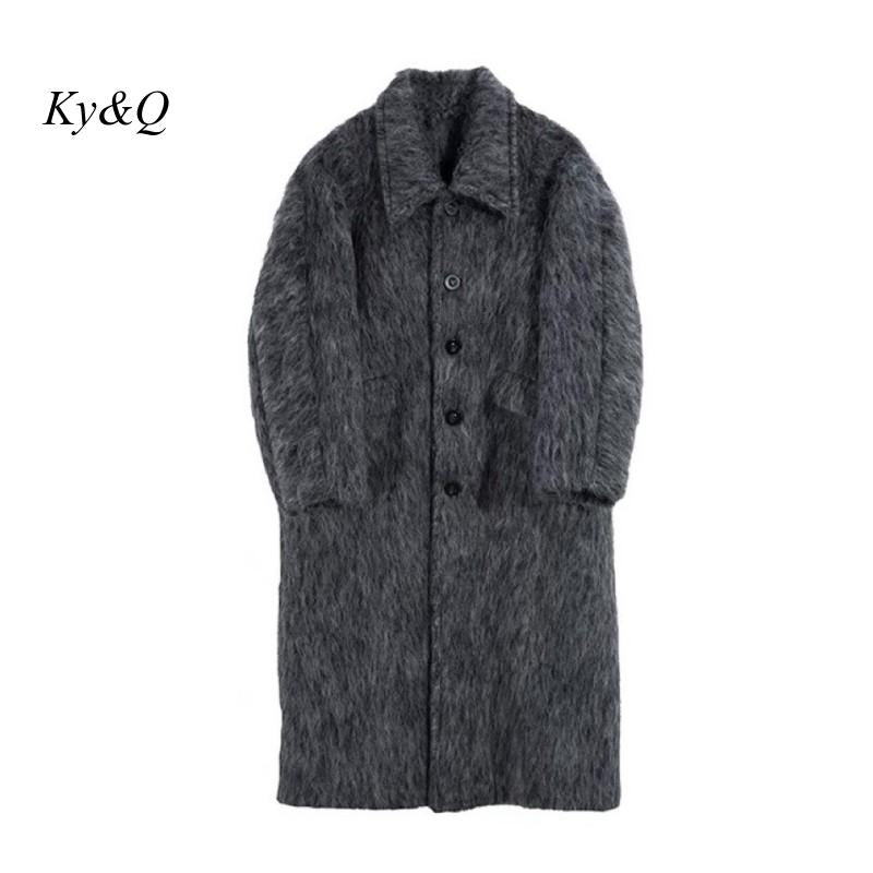 New Design Women Dark Gray High Quality Warm Wool Coat Fashion Luxury Elegant Temperament X-Long Soft Wool Overcoat