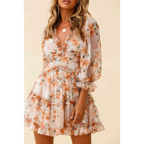 BOHO INSPIRED Harlow Floral Print Ruffle Dress women backless V-neck dress women mini summer dress