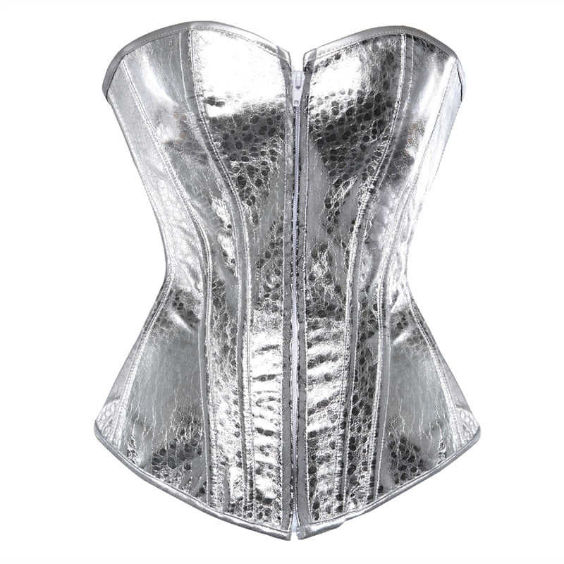 corset bustier top women vintage style gold silver overbust corset leather nightclub sexy korsett lingerie strapless