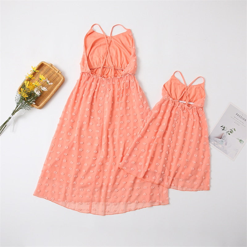 Sleeveless Mother Daughter Mesh Dresses Family Set Tank Mommy and Me Matching Clothes Fashion Woman Girls Long Dress Outfits